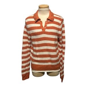 American Eagle Outfitters V-Neck Knit Sweater in Orange and White Stripes Size L